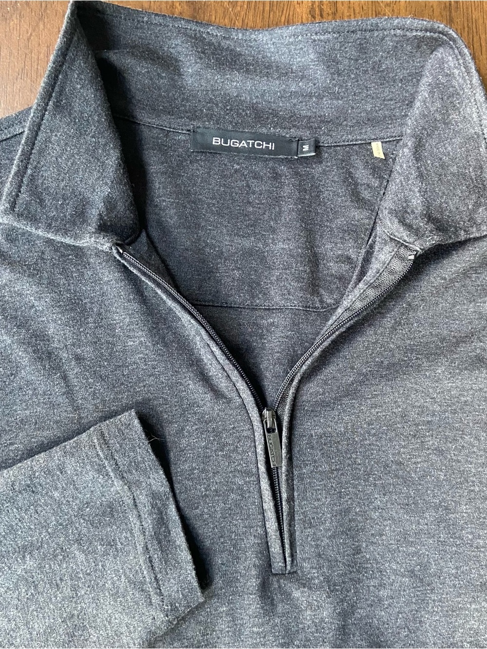 BUGATCHI 1/4 Zip Pullover Men Medium Charcoal Gray Mercerized Cotton Long Sleeve